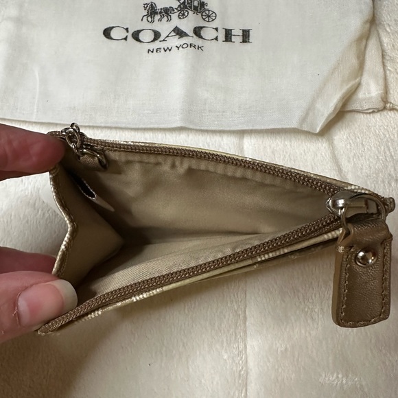 New Coach Authentic Logo Khaki Card/Coin MiniSkinny Carrier w/Attached Key Chain - Picture 4 of 8